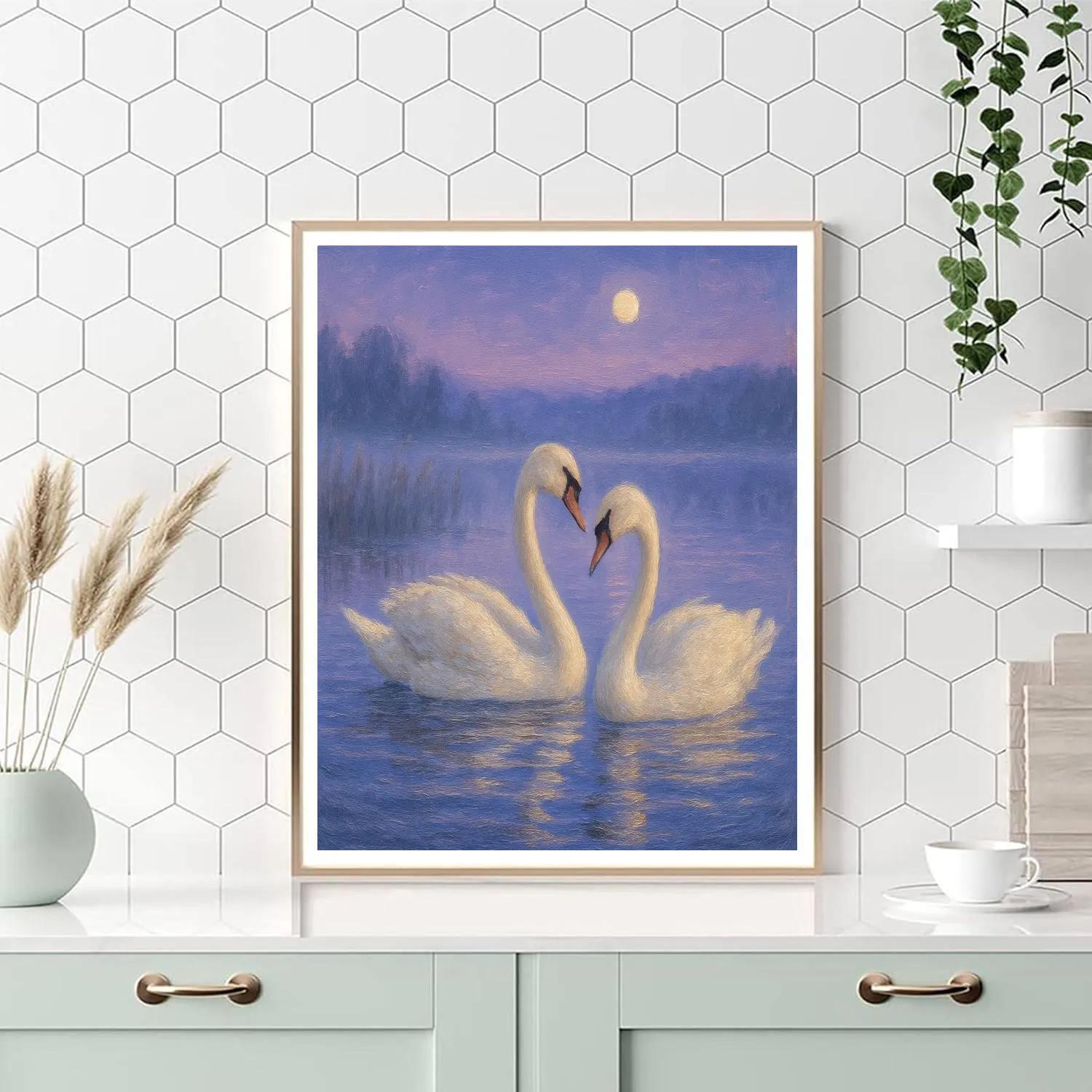 Misty Swan Lake Twilight Numbered painting kits