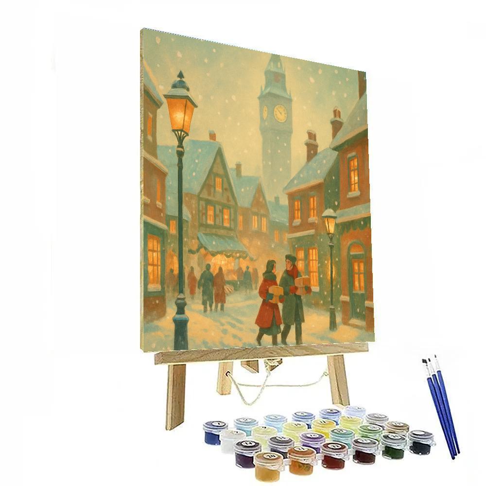 Snowbound Clocktower Cozy Scene Numbered painting kits