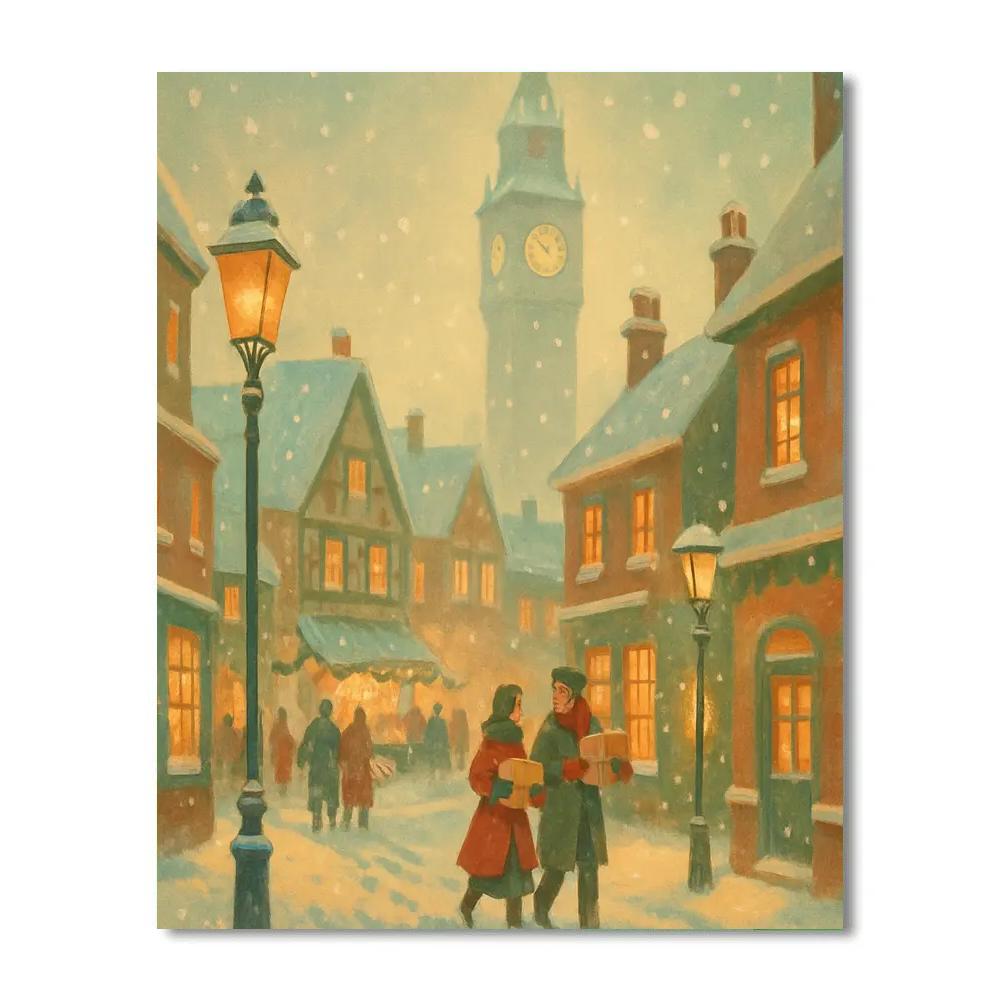 Snowbound Clocktower Cozy Scene Numbered painting kits