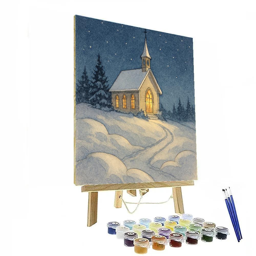 Hilltop Church Under Starlit Snow paint by numbers