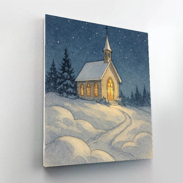 Hilltop Church Under Starlit Snow paint by numbers