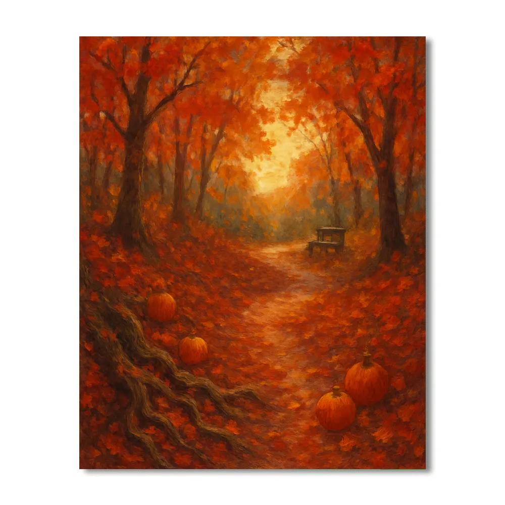 Forest Path Of Amber Leaves Number painting