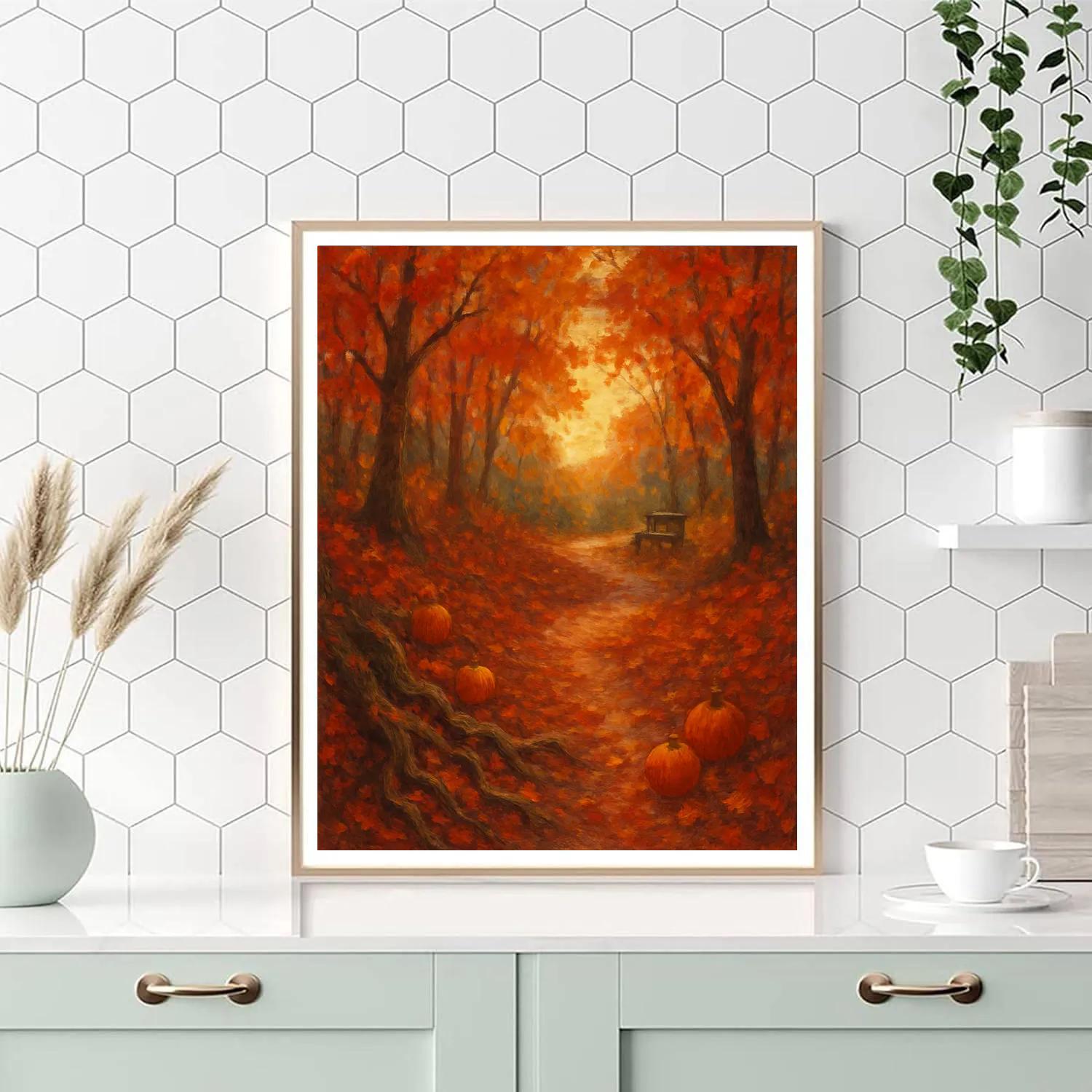 Forest Path Of Amber Leaves Number painting