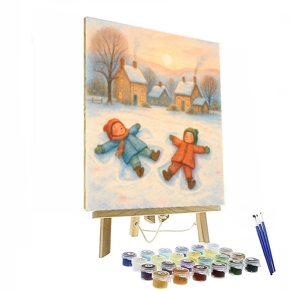 Children Making Snow Angels At Sunrise Paint by numbers art