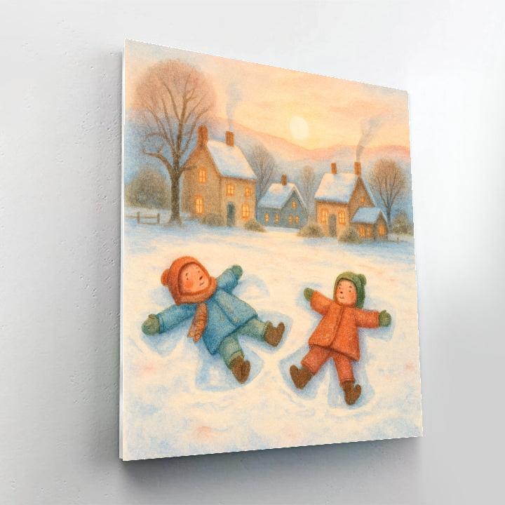 Children Making Snow Angels At Sunrise Paint by numbers art