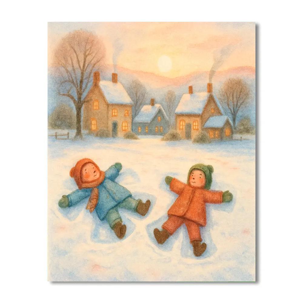 Children Making Snow Angels At Sunrise Paint by numbers art