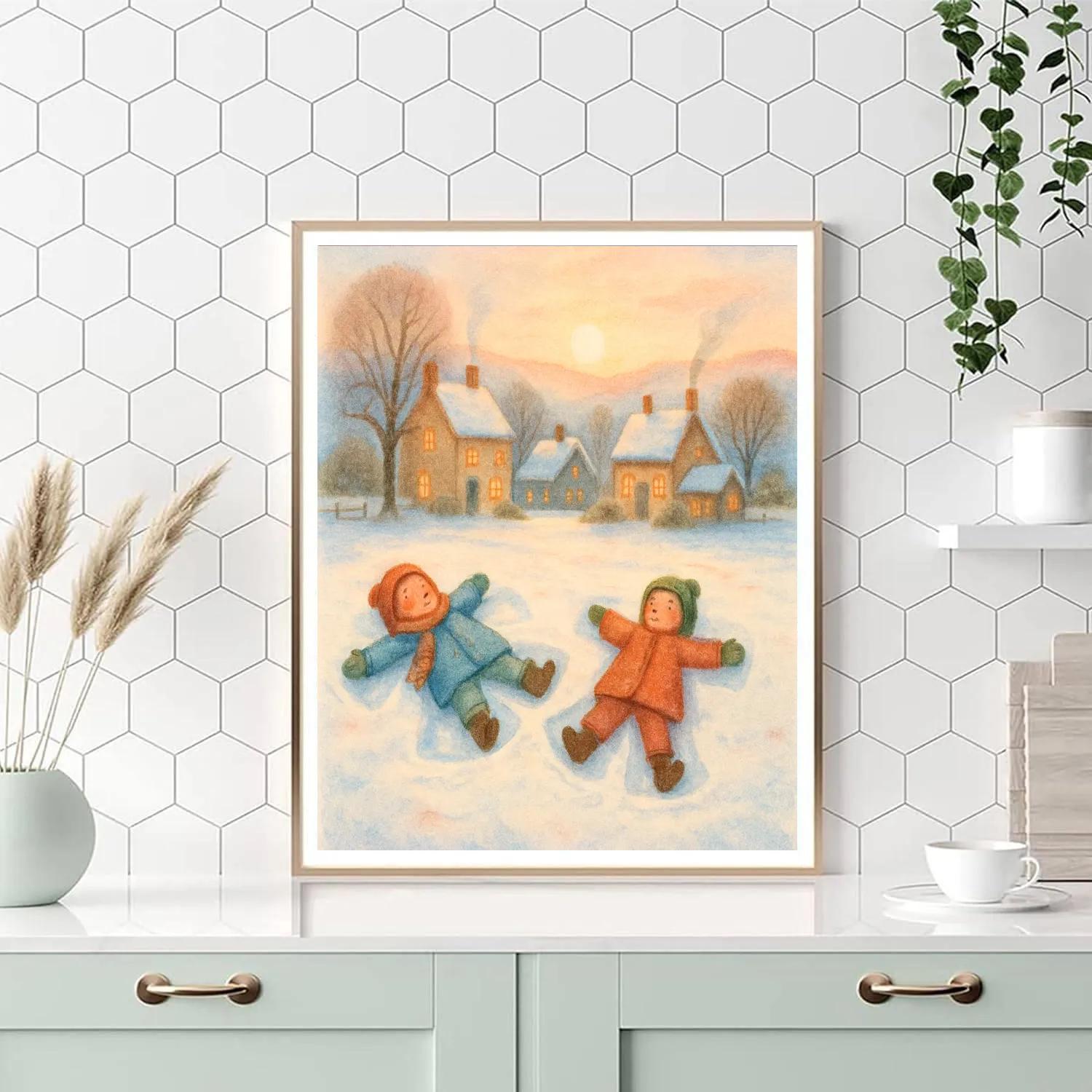 Children Making Snow Angels At Sunrise Paint by numbers art