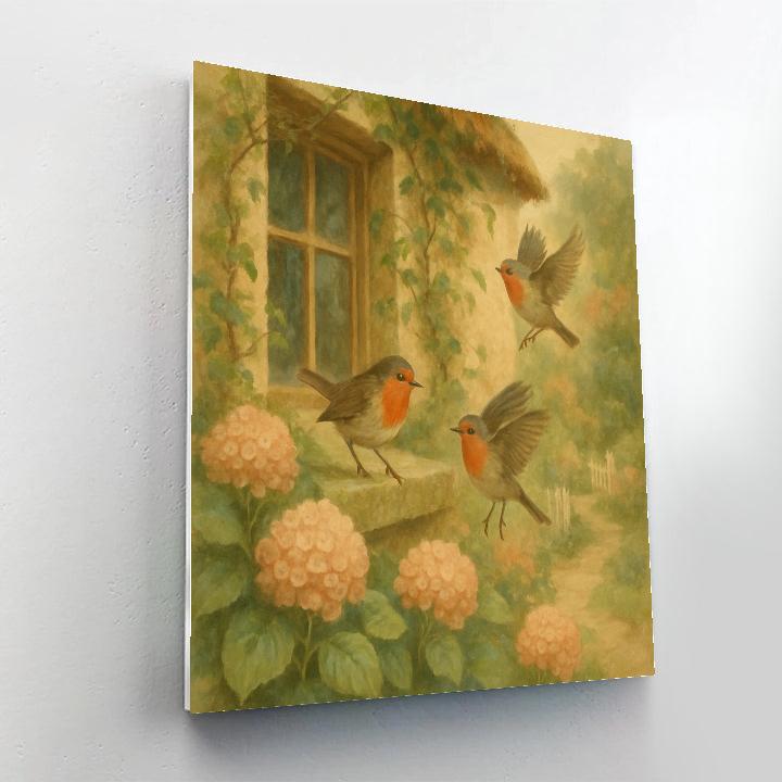 Robins In Spring Cottage Garden Painting by numbers kit