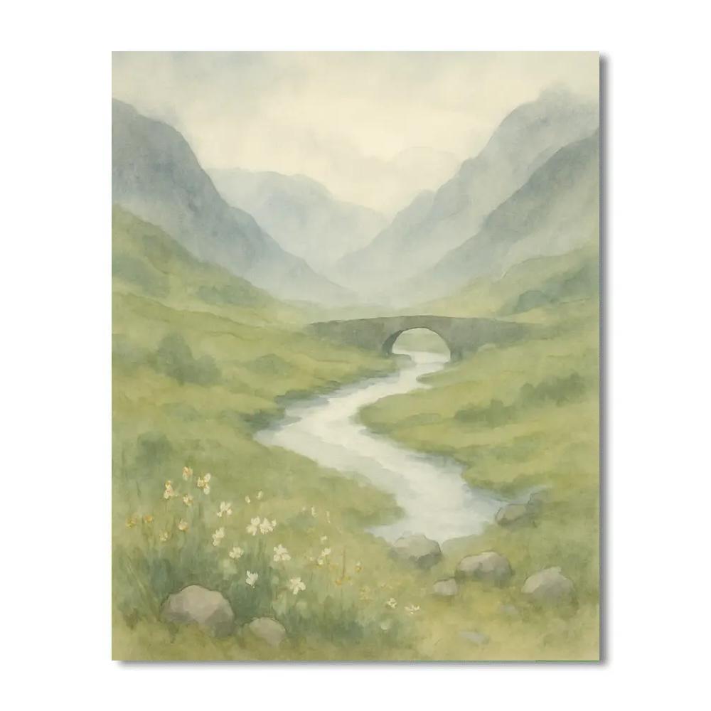 Misty Valley With Silver River paint by number