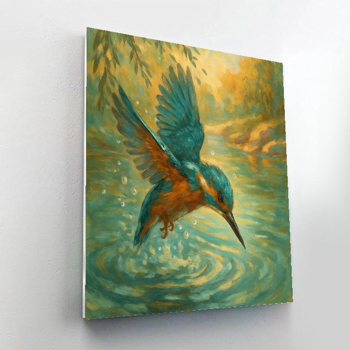Kingfisher Dive At Golden Riverbend Number painting