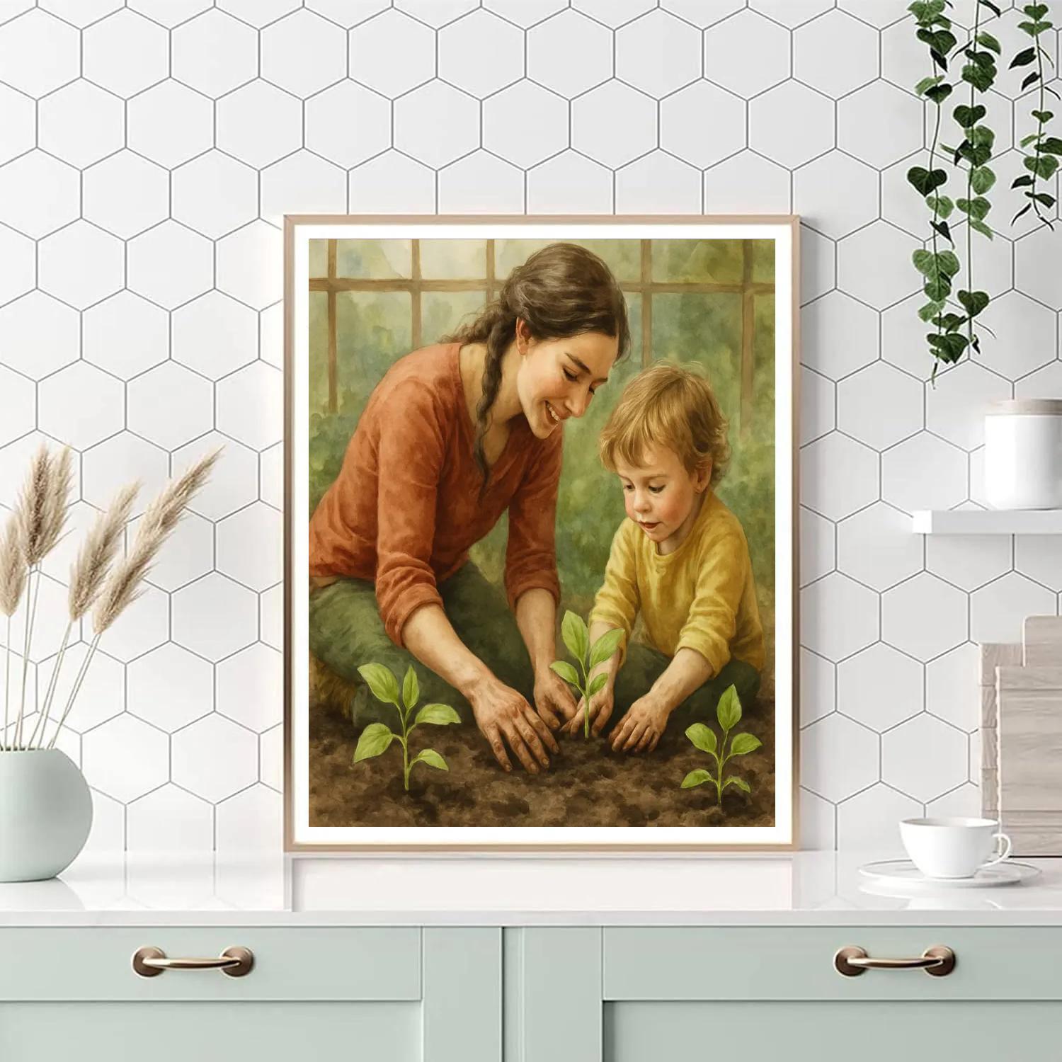 Mother And Child Garden Planting Paint by numbers kits