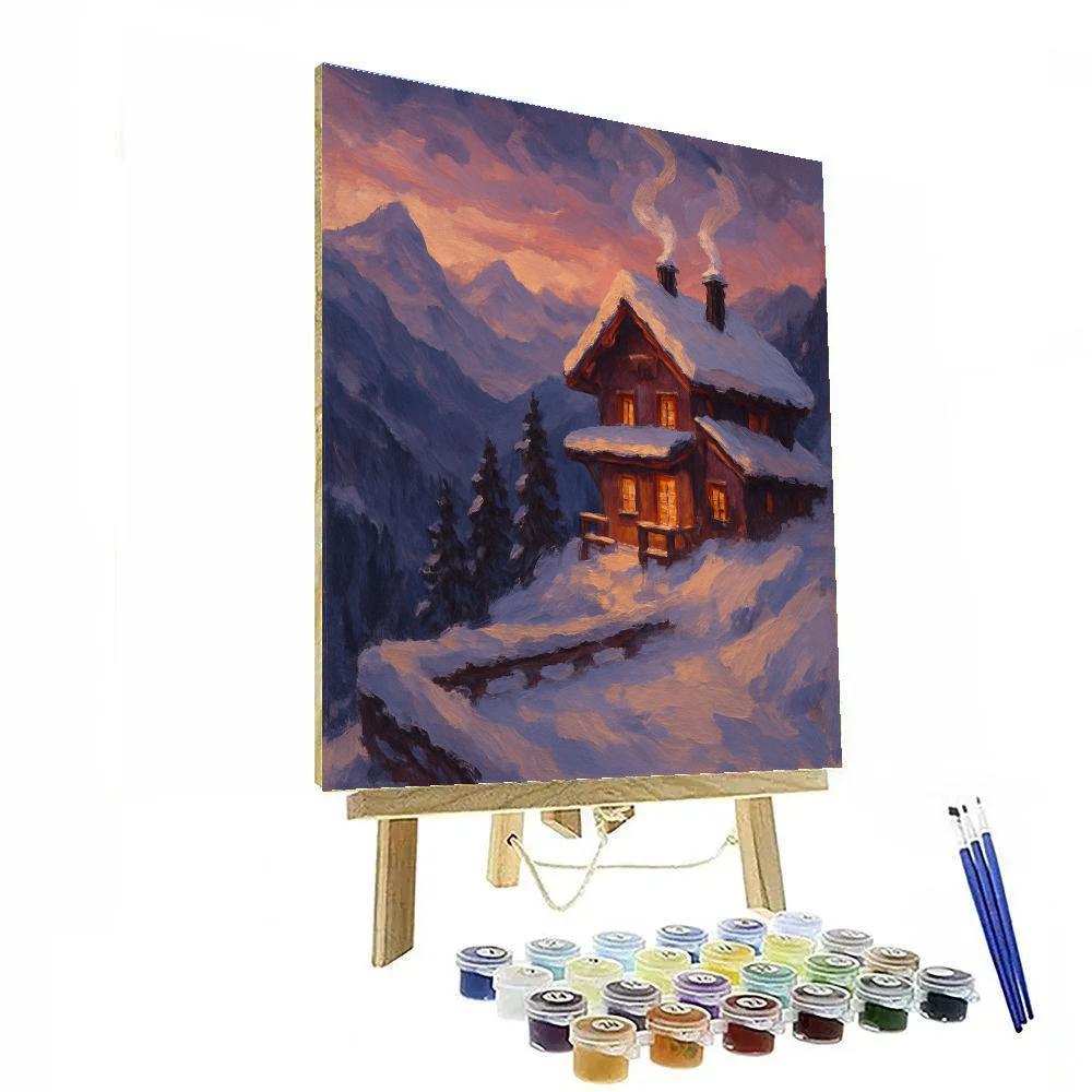 Mountain Chalet At Amber Twilight painting number kit