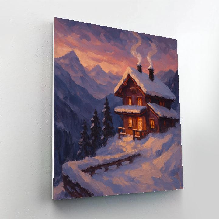 Mountain Chalet At Amber Twilight painting number kit