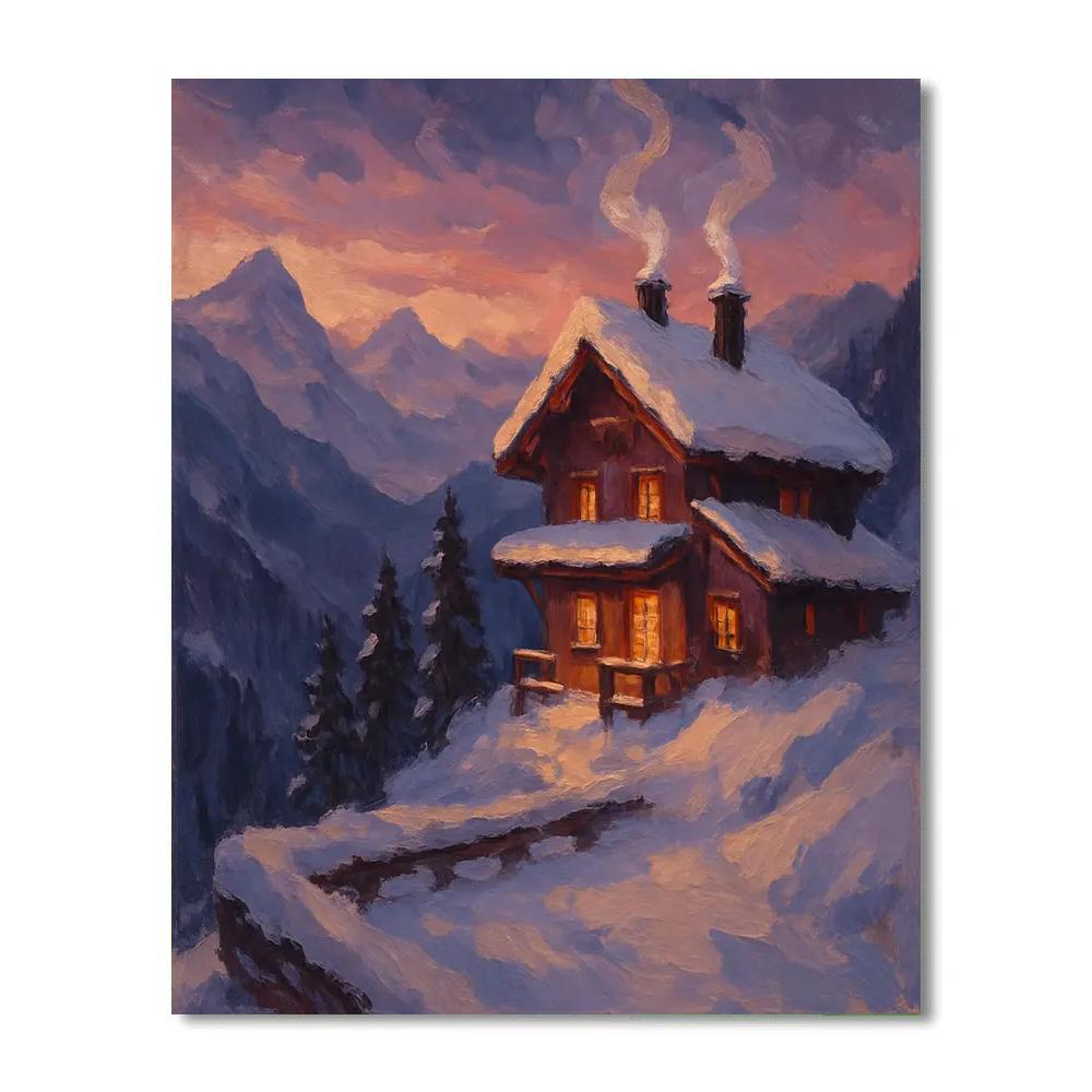 Mountain Chalet At Amber Twilight painting number kit