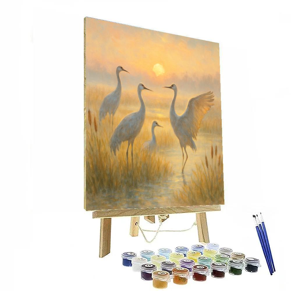 Cranes At Sunrise Marsh Painting by numbers kit