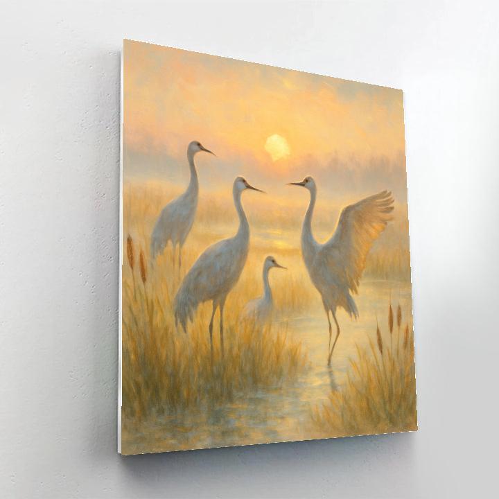 Cranes At Sunrise Marsh Painting by numbers kit