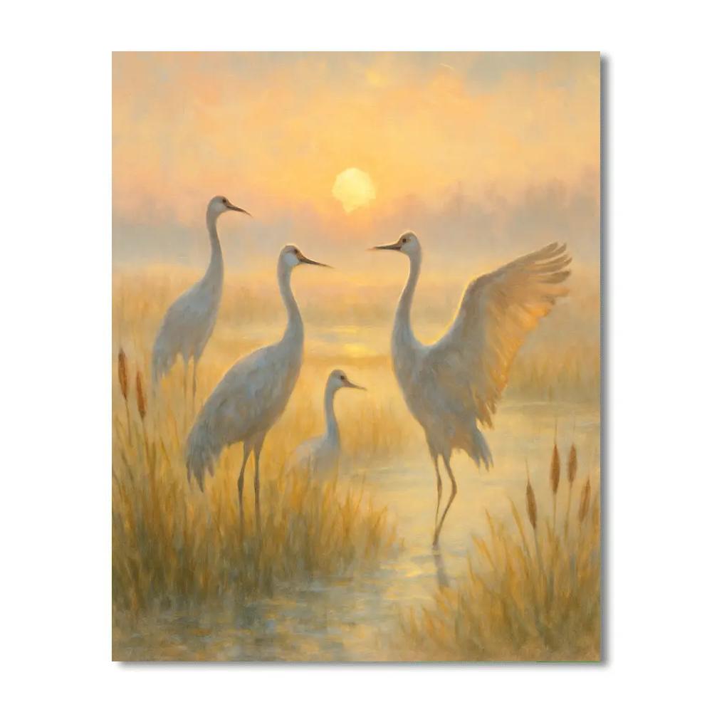 Cranes At Sunrise Marsh Painting by numbers kit