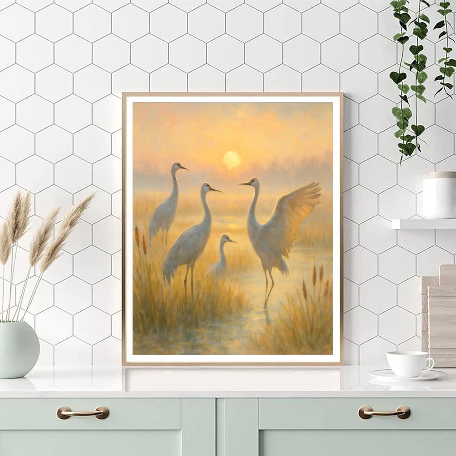 Cranes At Sunrise Marsh Painting by numbers kit