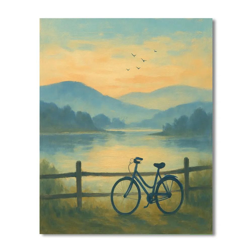 Dawn Mist Over Rolling Hills Lake Painting by numbers kit