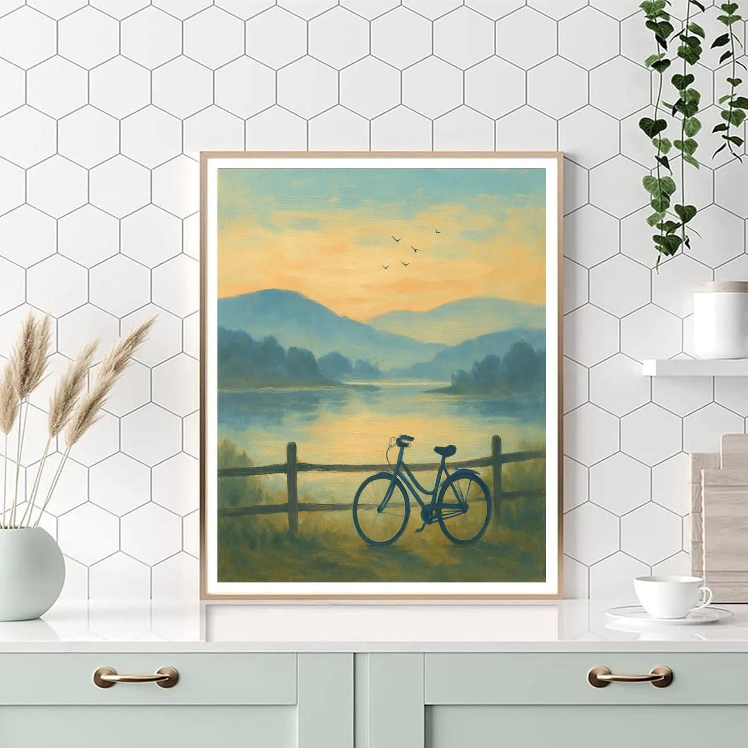 Dawn Mist Over Rolling Hills Lake Painting by numbers kit
