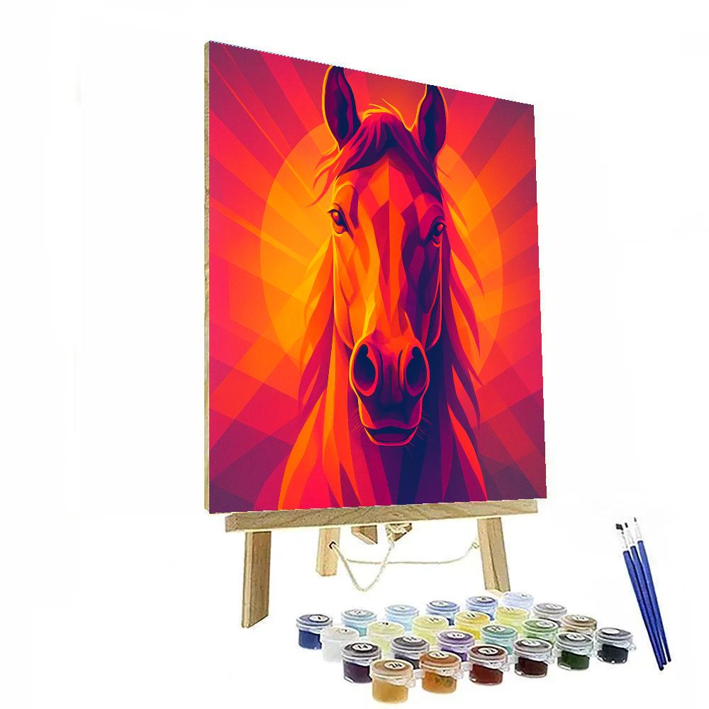 Sunset Horse In Geometric Glow paint by number