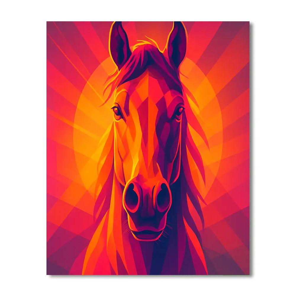 Sunset Horse In Geometric Glow paint by number
