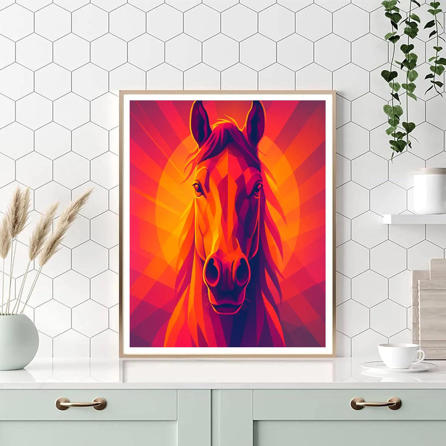 Sunset Horse In Geometric Glow paint by number