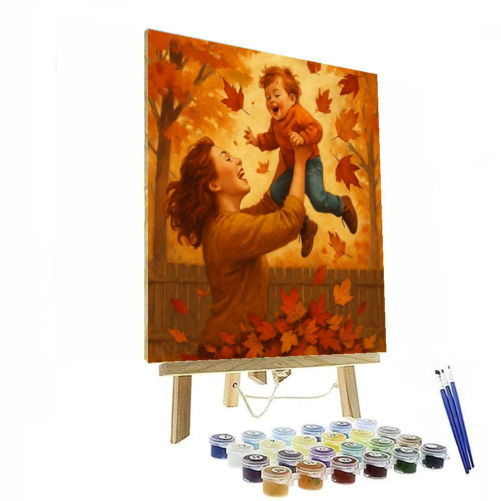 Autumn Leaf Pile Jump With Mother paint by numbers