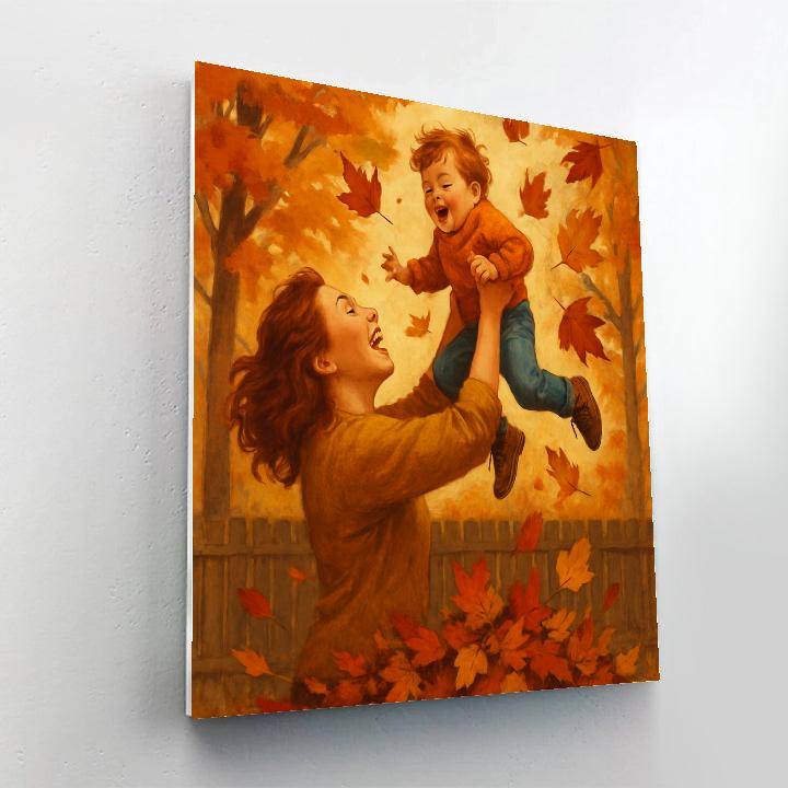 Autumn Leaf Pile Jump With Mother paint by numbers