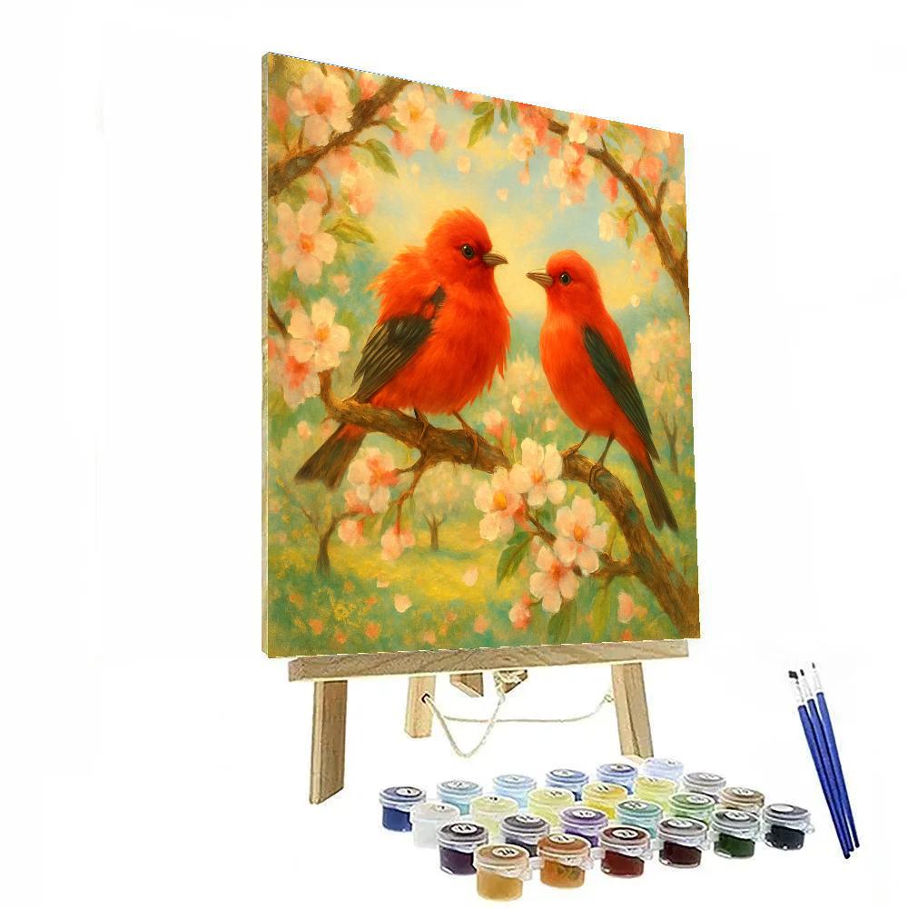 Tanagers On Spring Flowering Bough painting number kit