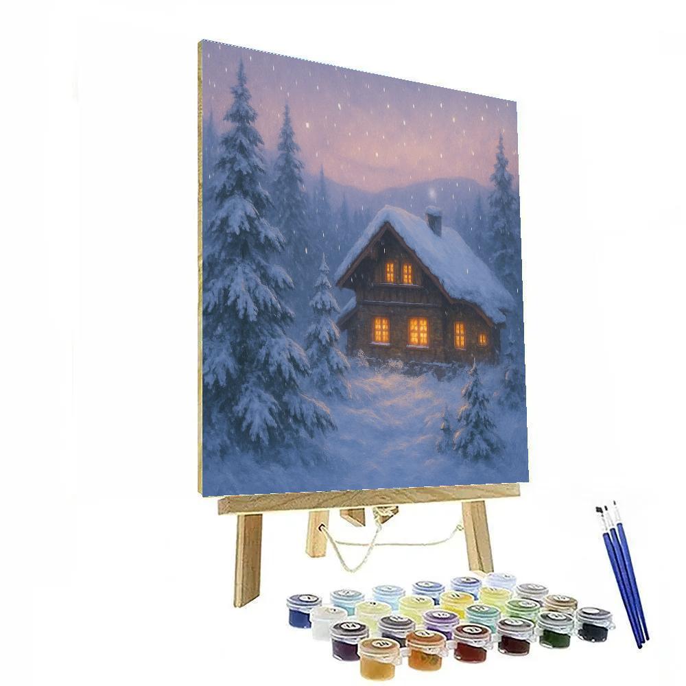 Serene Mountain Chalet Winter Landscape paint by number