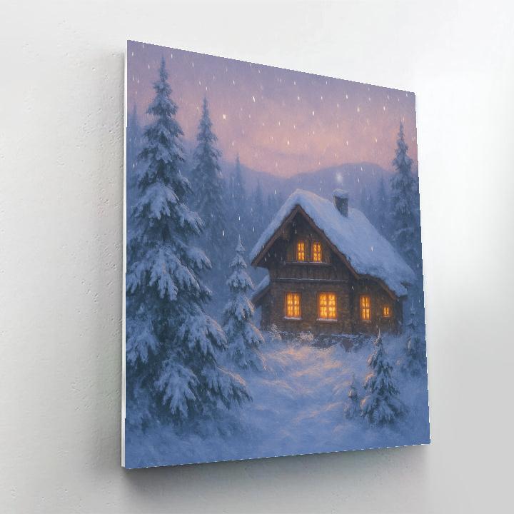Serene Mountain Chalet Winter Landscape paint by number