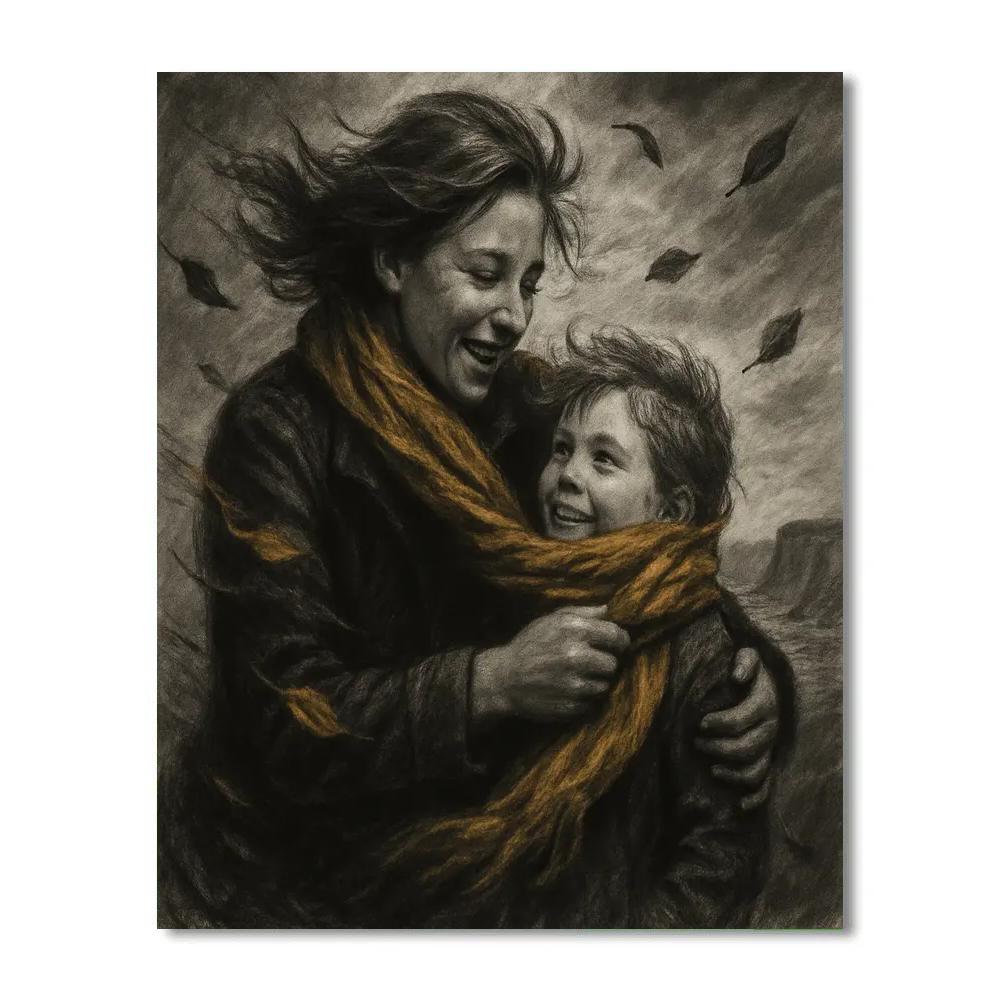 Mother Shielding Child From Wind Paint by numbers kits