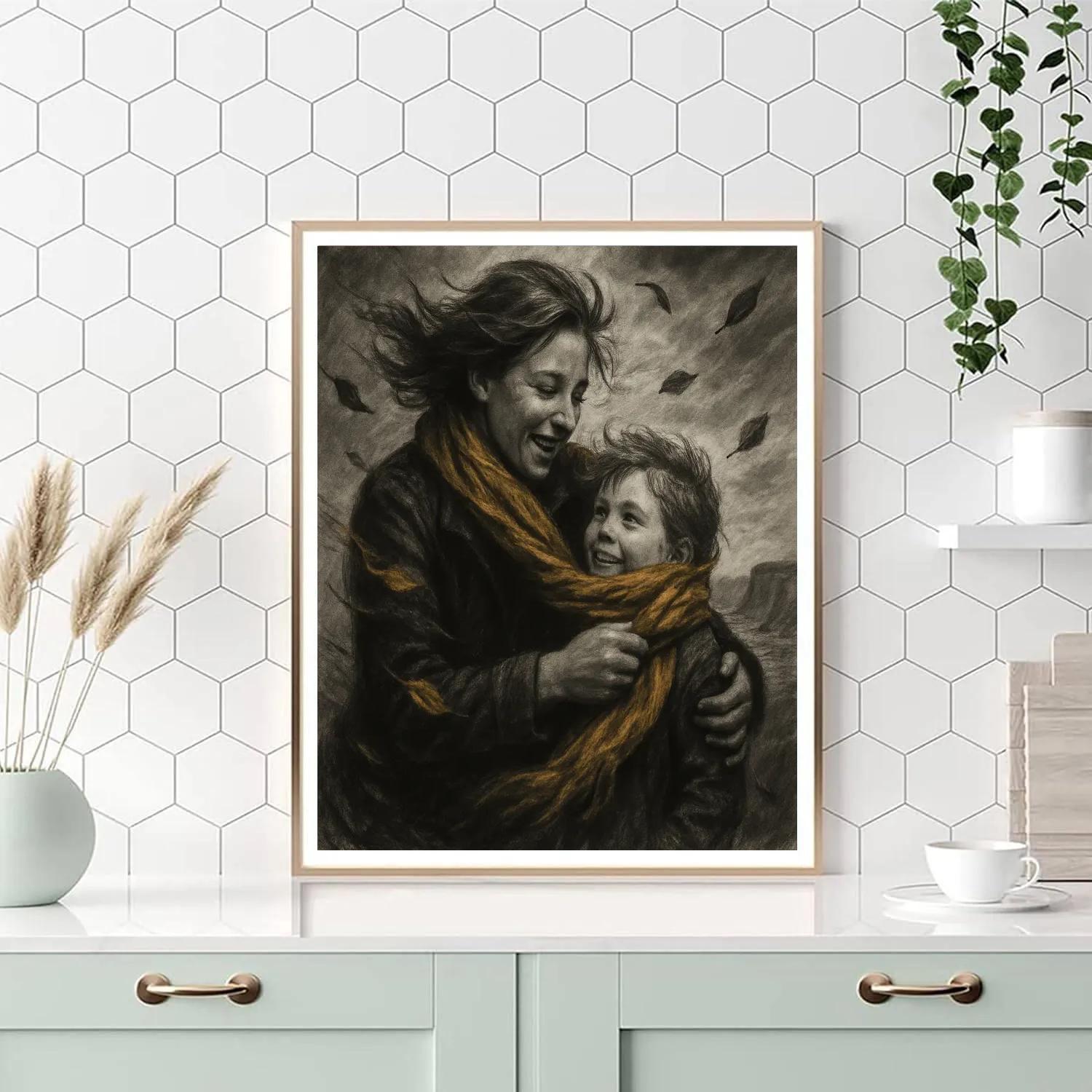 Mother Shielding Child From Wind Paint by numbers kits