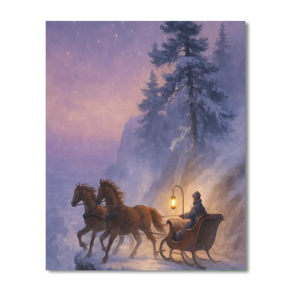 Starlit Sleigh Ride Past Cliffs DIY paint by numbers