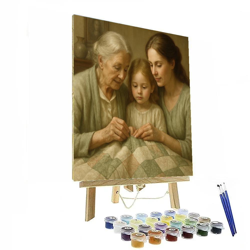 Grandmother And Mother Passing Quilt Number painting
