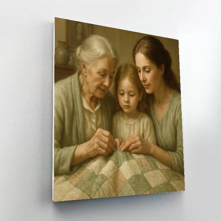 Grandmother And Mother Passing Quilt Number painting