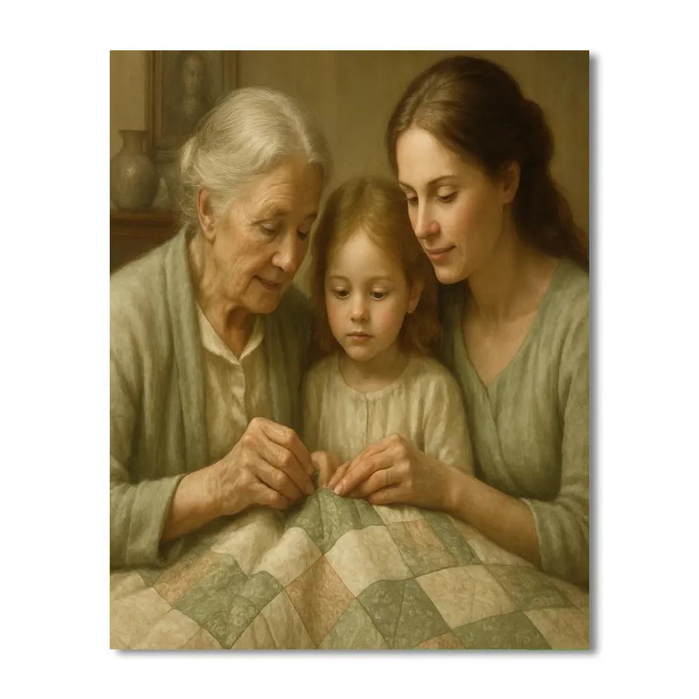 Grandmother And Mother Passing Quilt Number painting