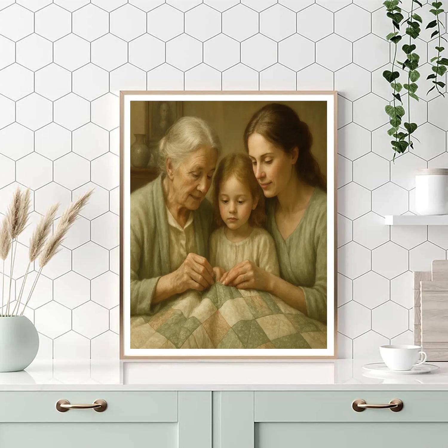 Grandmother And Mother Passing Quilt Number painting