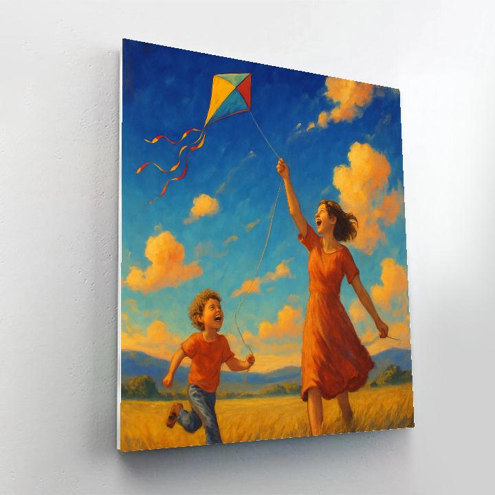 Mother And Child Kite Flying paint by numbers