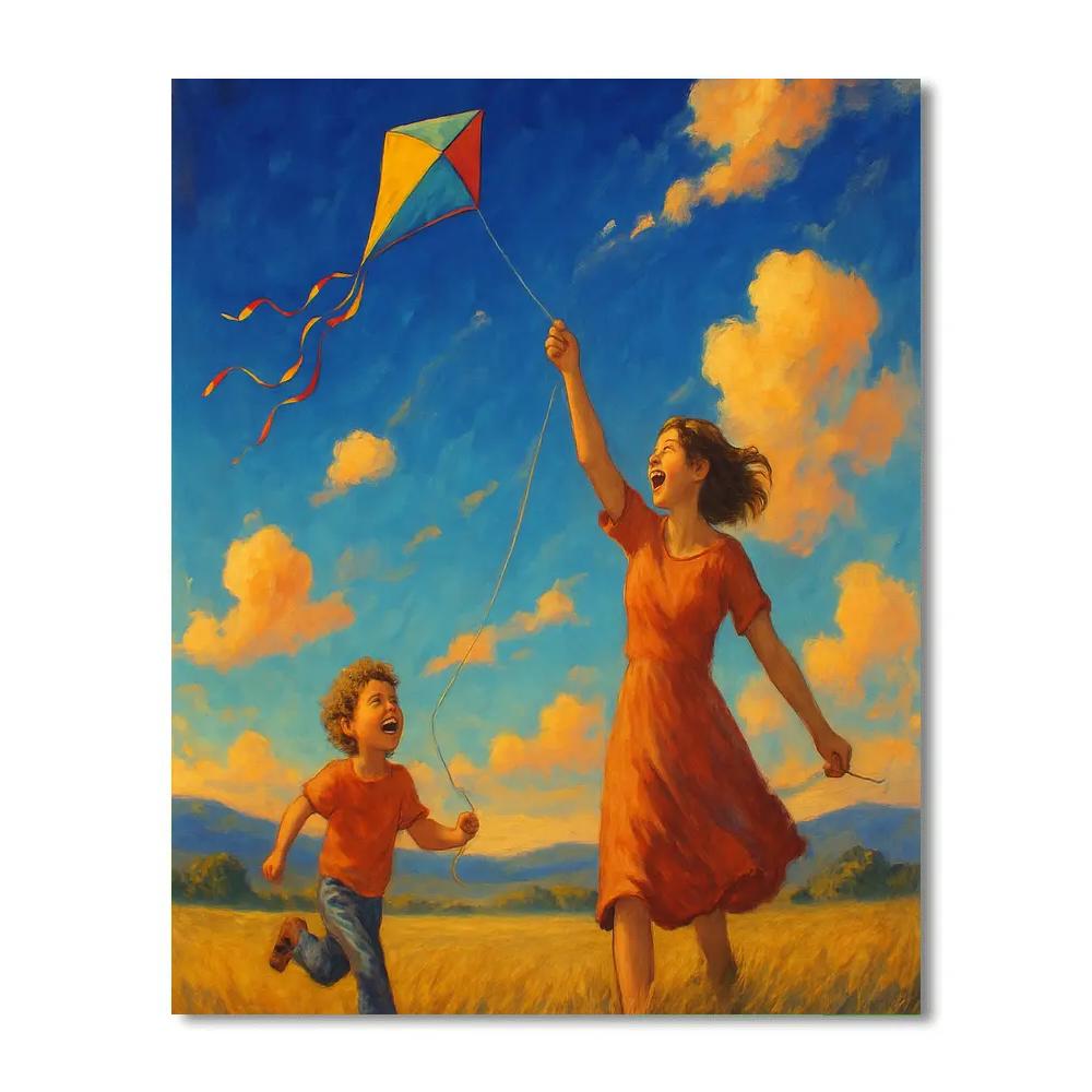 Mother And Child Kite Flying paint by numbers