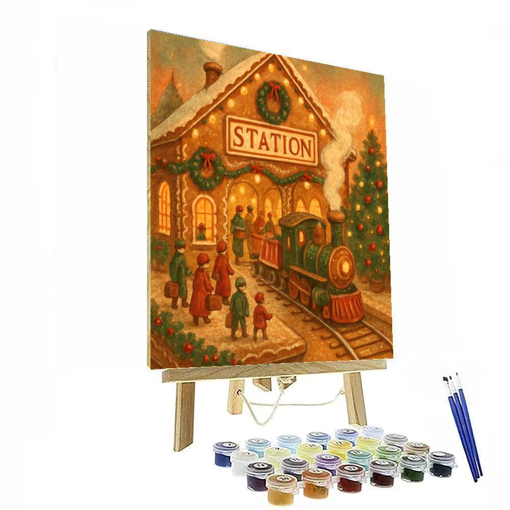 Gingerbread Train Station paint by numbers