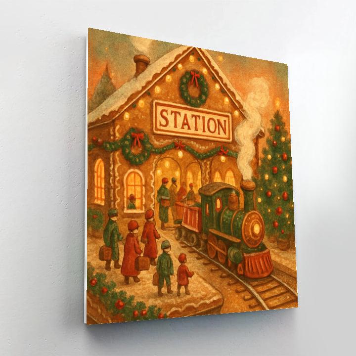 Gingerbread Train Station paint by numbers