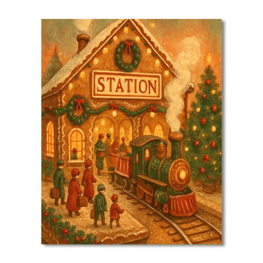 Gingerbread Train Station paint by numbers