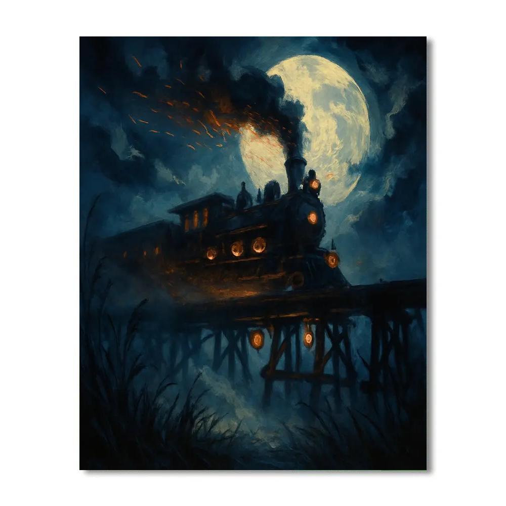 Sinister Lantern Train Crossing paint by number