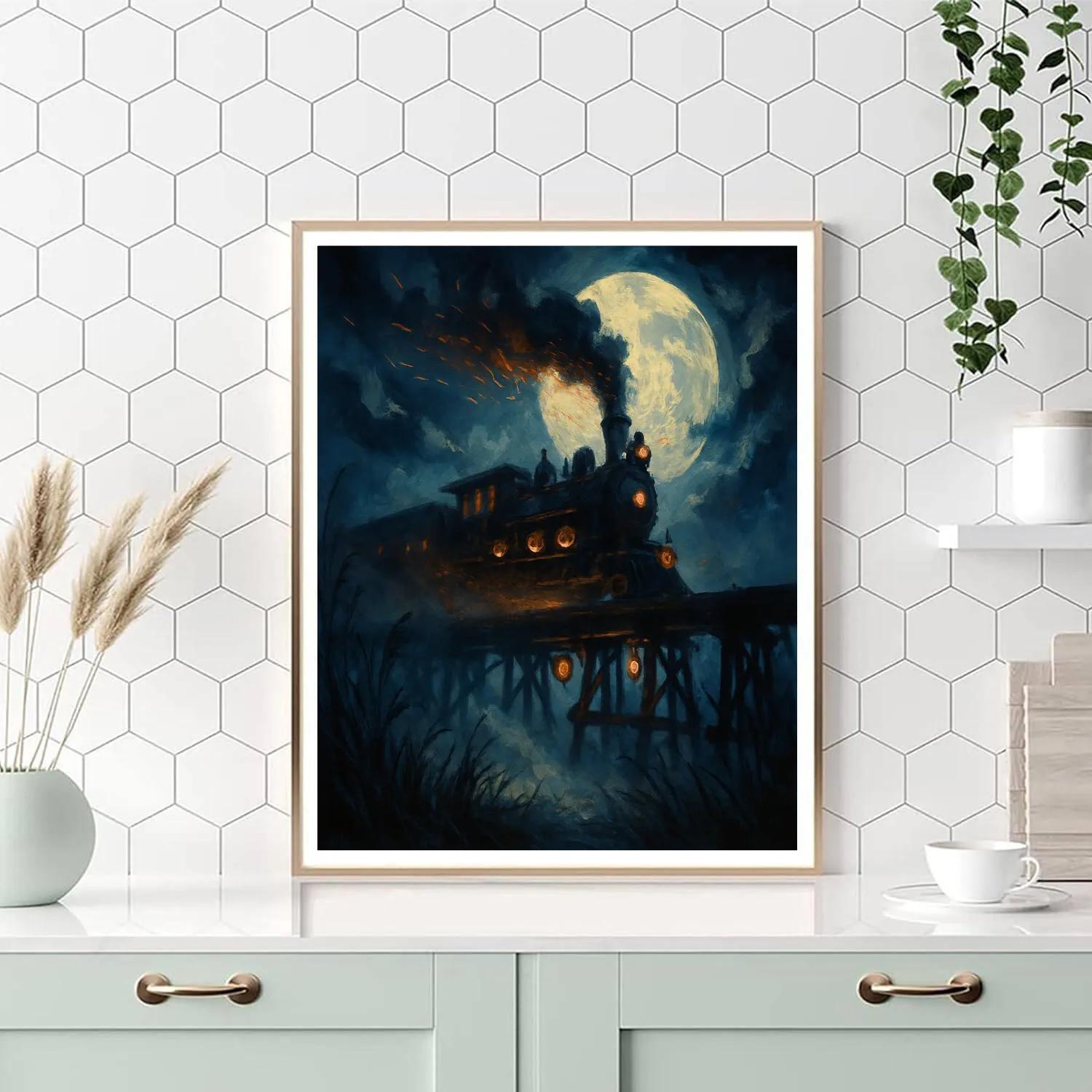 Sinister Lantern Train Crossing paint by number
