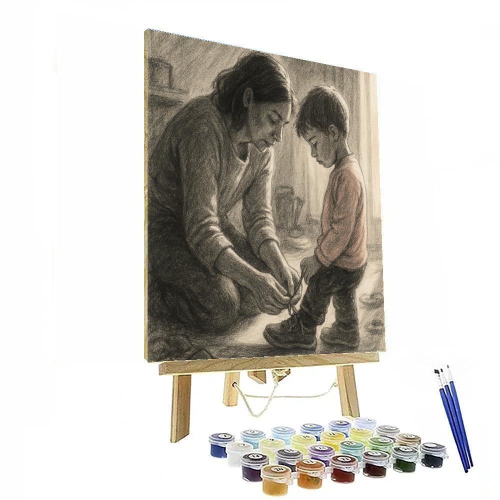 Morning Shoe Tying Together Number painting