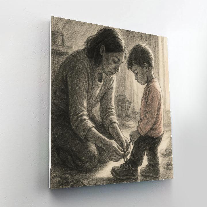 Morning Shoe Tying Together Number painting