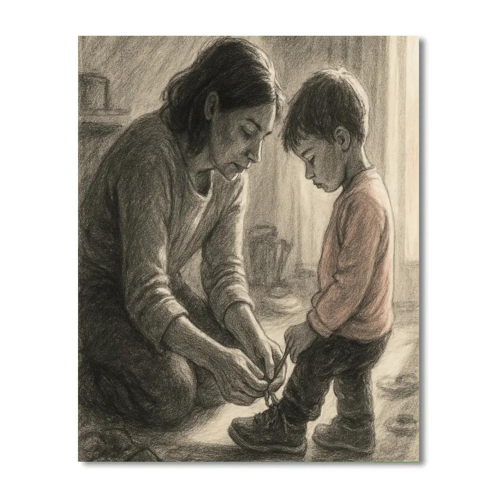 Morning Shoe Tying Together Number painting