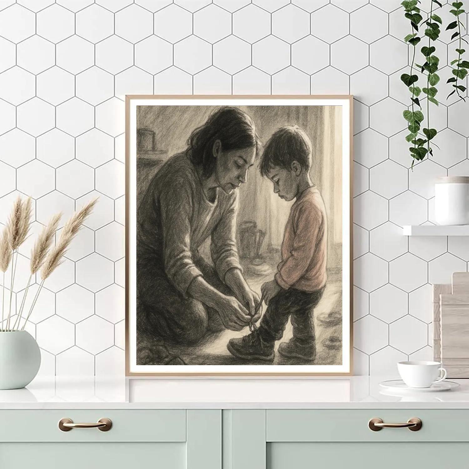 Morning Shoe Tying Together Number painting